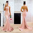 Элегантные розовые платья-русалки для выпускного вечера с высоким воротом, 2019, Недорогое Платье с открытой спиной, вечерние кружевные платья