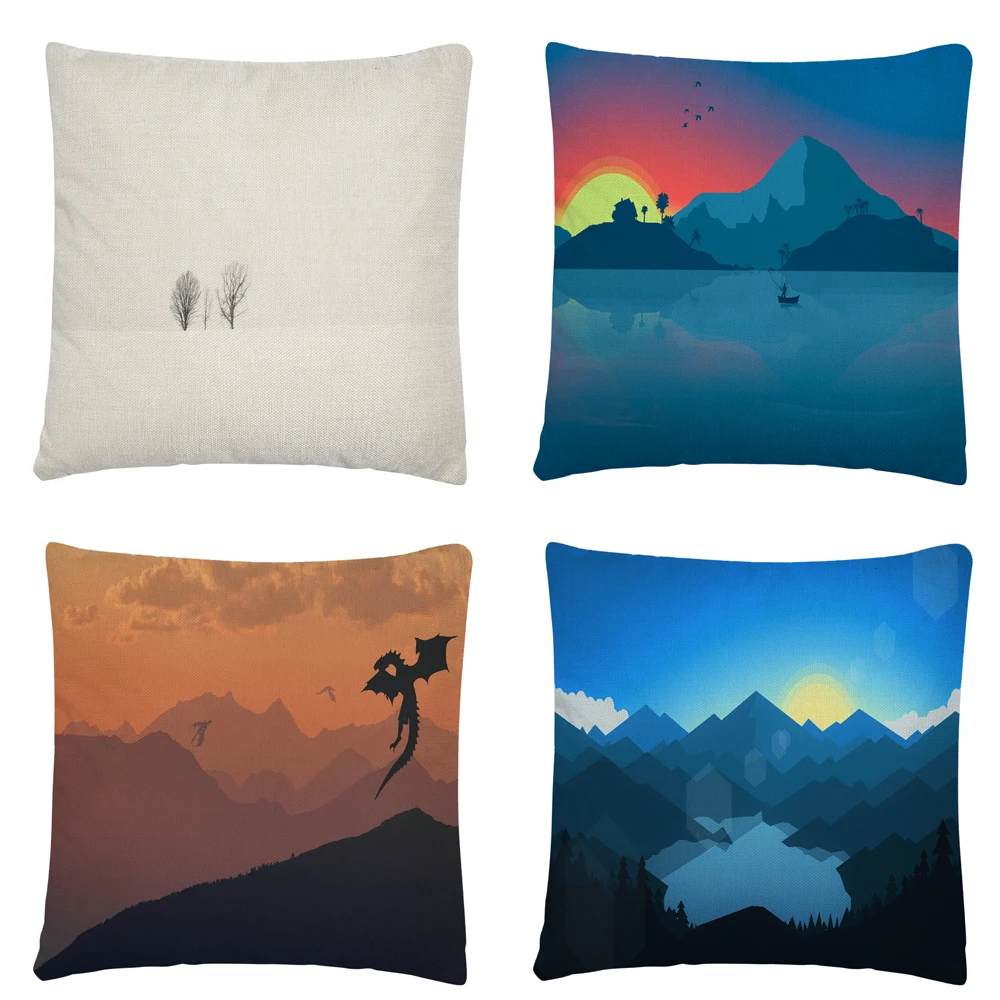 

Minimalist Geometric Beautiful Landscape Linen Cushion Cover Pillow Case for Home Sofa Car Decor Pillowcase 45X45cm