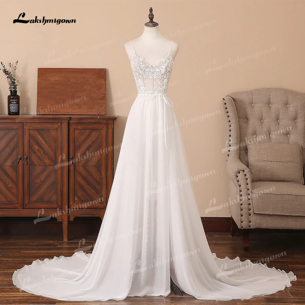 

Lakshmigown A Line Floral Lace Appliqued Wedding Dress Floor Length Custom Make Princess Beach Bridal Gowns vestido de noiva pra