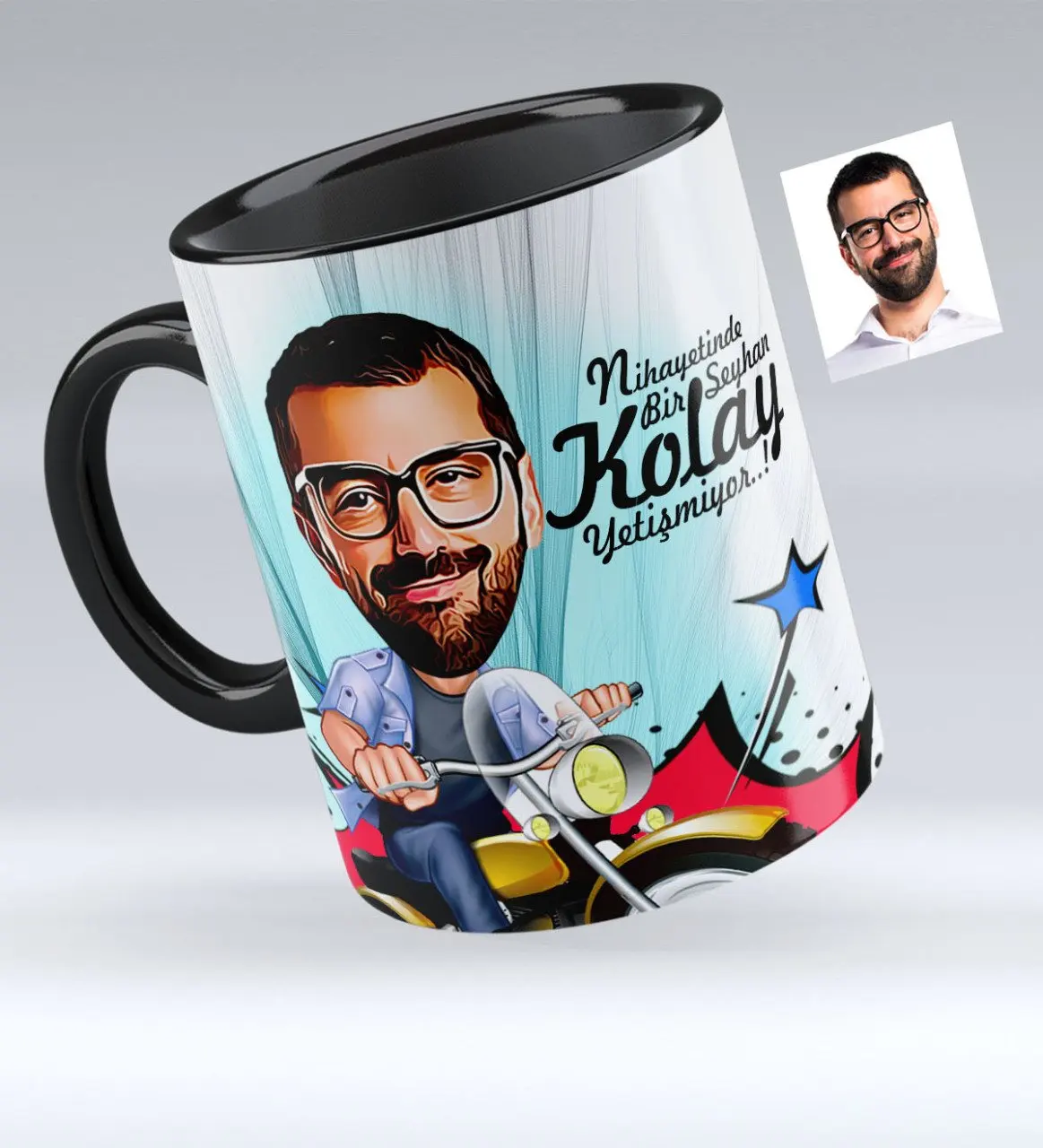 

Персонализированные мужские байкерские карикатура черная кружка чашка-1