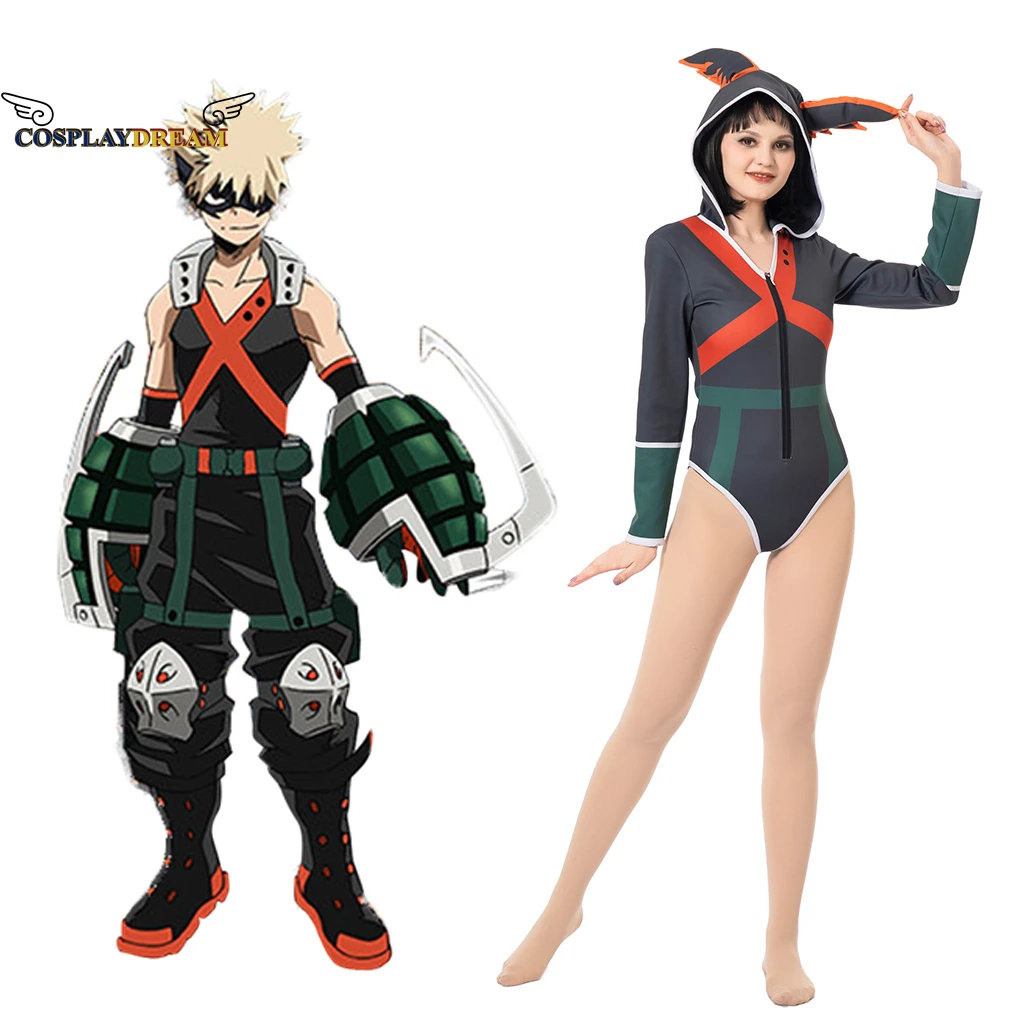 

My Hero Academia Boku no Hero Academia Katsuki Bakugou Cosplay Costume Women Hooded Bodysuit Outfit Halloween Carnival Suit