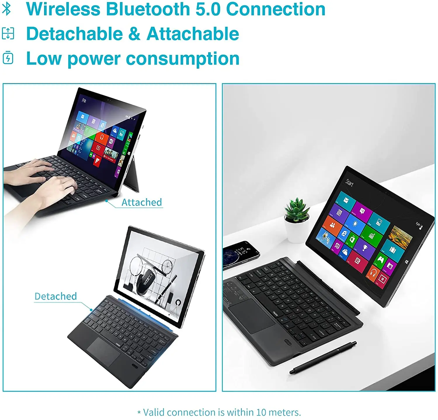 Чехол Rapoo для планшета с Bluetooth и клавиатурой Microsoft Surface Pro 7/6/5/4 12 дюймов трекпадом
