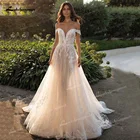 Элегантное Тюлевое свадебное платье А-силуэта с вырезом сердечком без рукавов со шнуровкой наряды невесты со шлейфом плиссированные с открытыми плечами