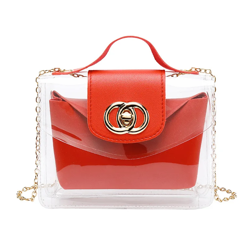 

Fashion Transparent Clear PVC Jelly Shoulder Bag Sets Summer Women Girl Purse Handbag Long Chain Mini Crossbody Messenger Bags