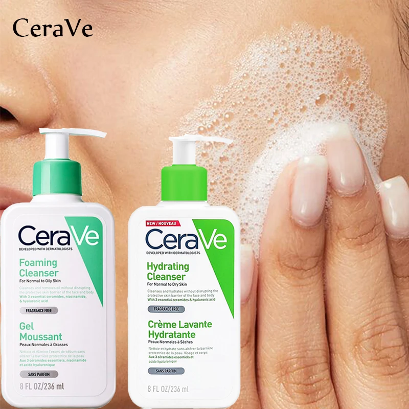 Cerave-Paquete de limpieza facial en Gel, limpiador no espumoso, elimina las espinillas, controla el aceite y el equilibrio hidratante