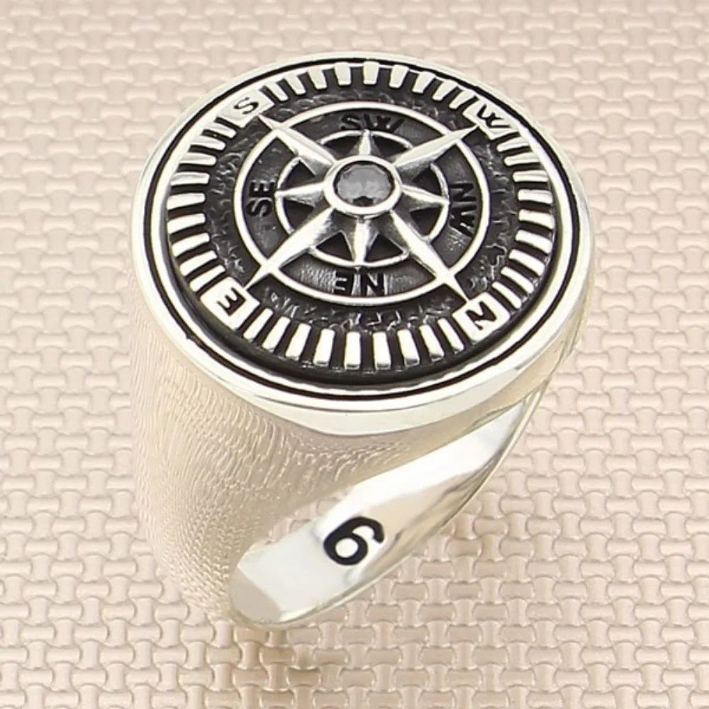 

Мужское кольцо из серебра 925 пробы с компасом Orna, 925 пробы, ручной работы, Сделано в Турции
