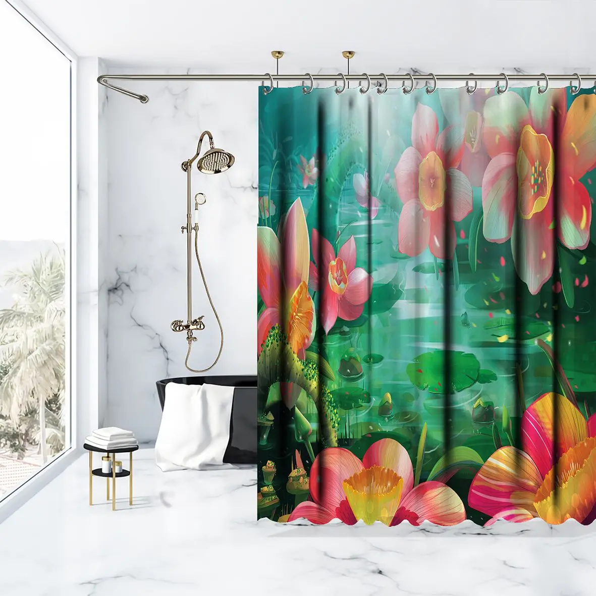 Занавеска для душа с рекой Волшебные Цветы Растения Сказочный Сад лес