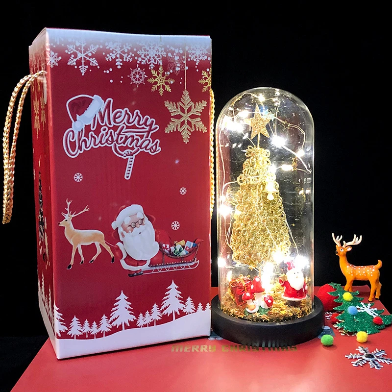 

Christmas Gift LED Lights Christmas Tree Glass Cover Xmas Cedar Reindeer Home Desktop Decoration Ornaments Valentine's Day Gifts