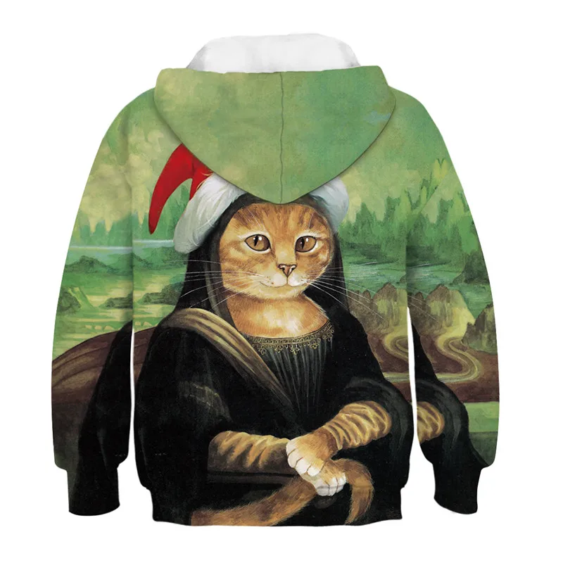 Детские толстовки с капюшоном 3D-принтом кошка Мона Лиза пальто в стиле гранж