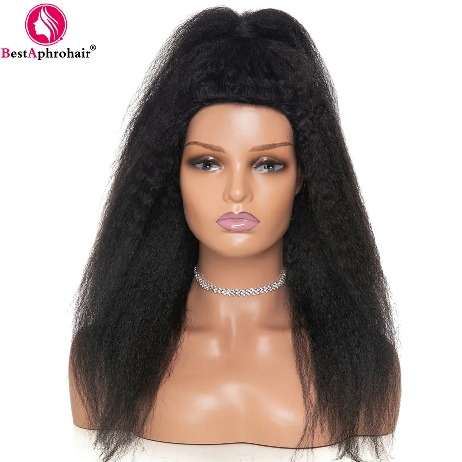 Kinky Straight Human Hair Wigs Yaki Straight Wig For Black Women Brazilian Remy Hair Full Machine Made Human Hair Natural Color