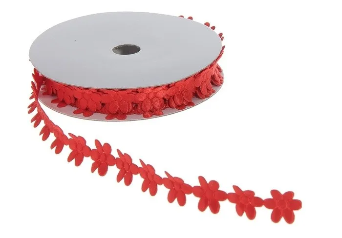 Лента тканевая из ромашек красная 2 0 см х 10 ярдов 149190 | Дом и сад
