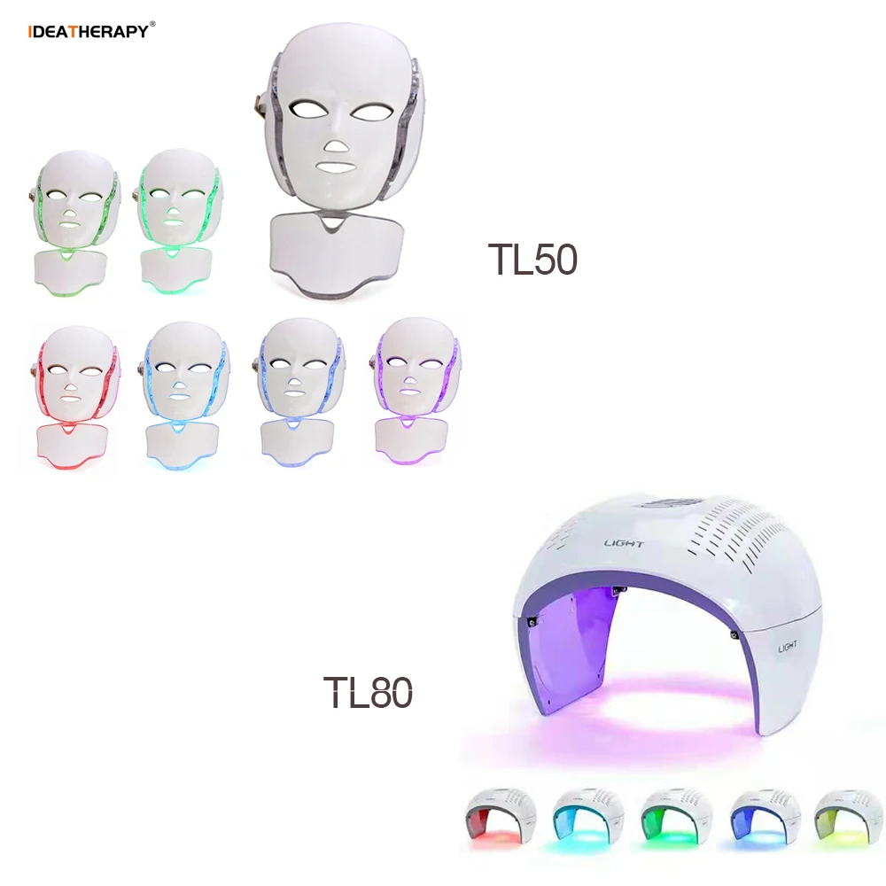 IDEAREDLIGHT Led Red Infrared Blue Yellow Light Face Mask Facial Skin Beauty Therapy 7 Colors With Neck Anti-Aging Home Salon