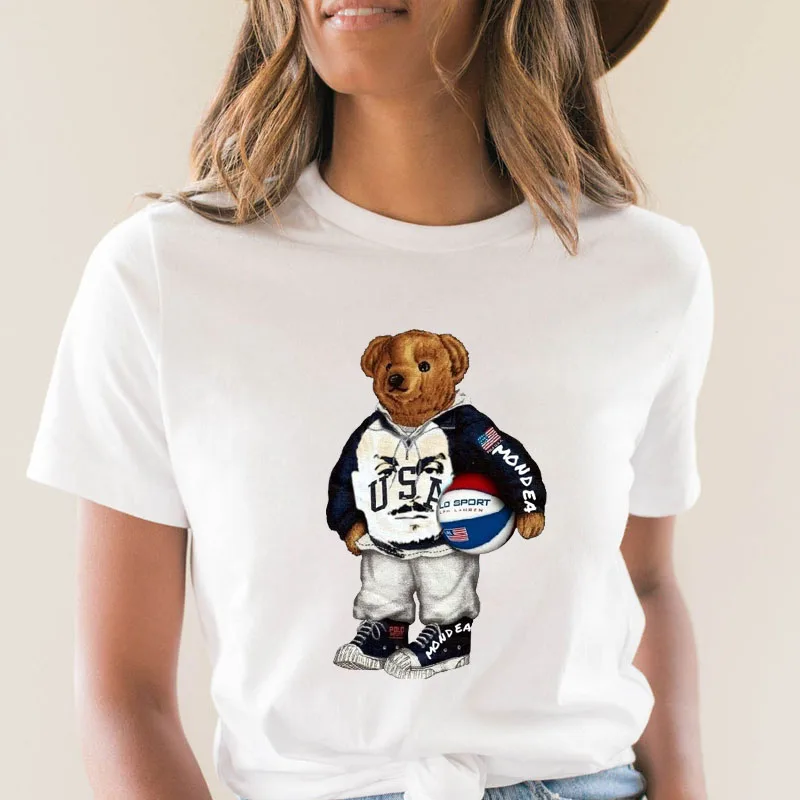 

Play Ball Little Bear Print Women T-shirt Short Sleeve Student Harajuku Women T-Shirts Tops Female Tees Oversized T-Shirt S-4XL
