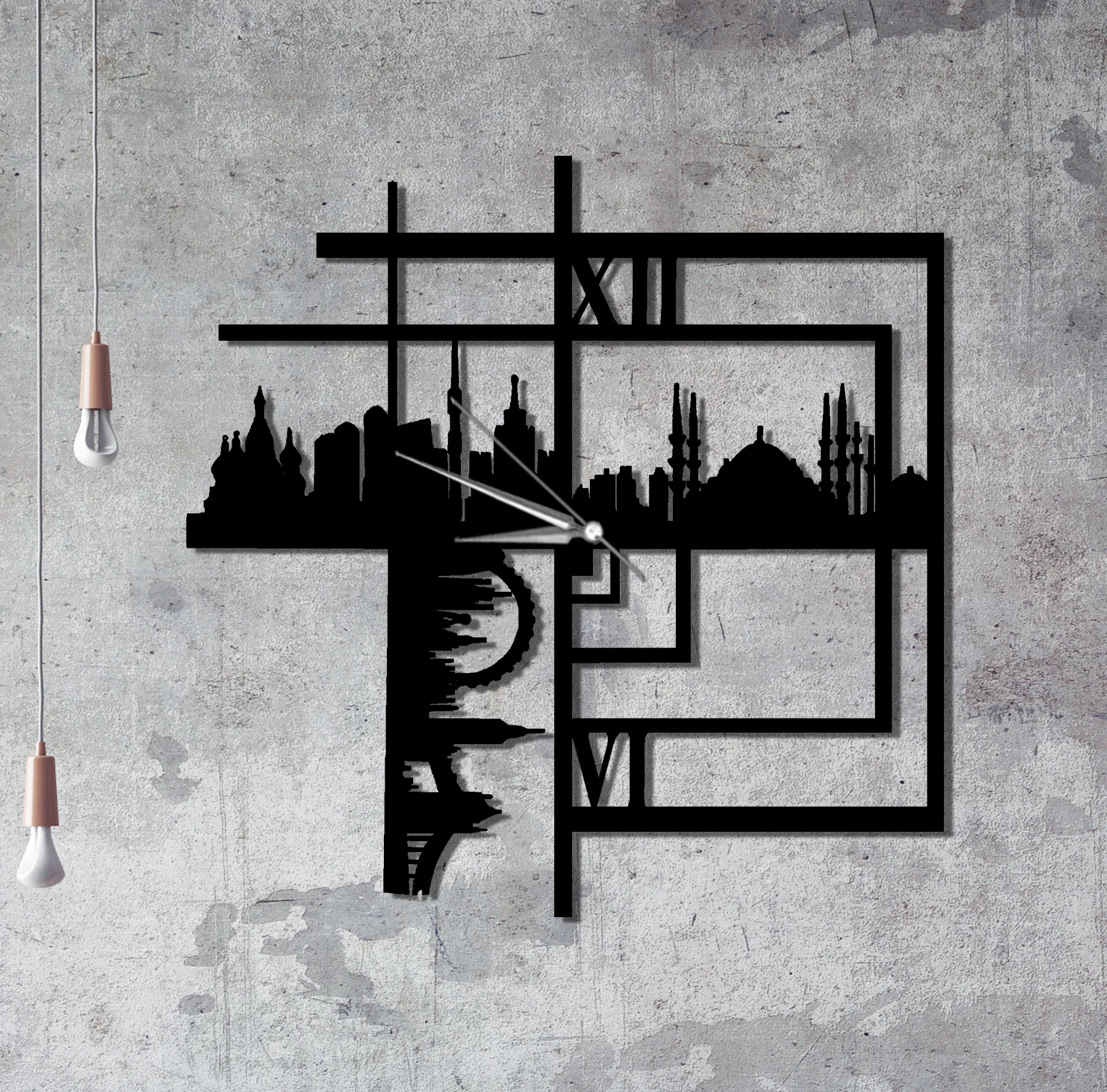 Силуэт большой черный металл тихий настенные часы уникальные современные