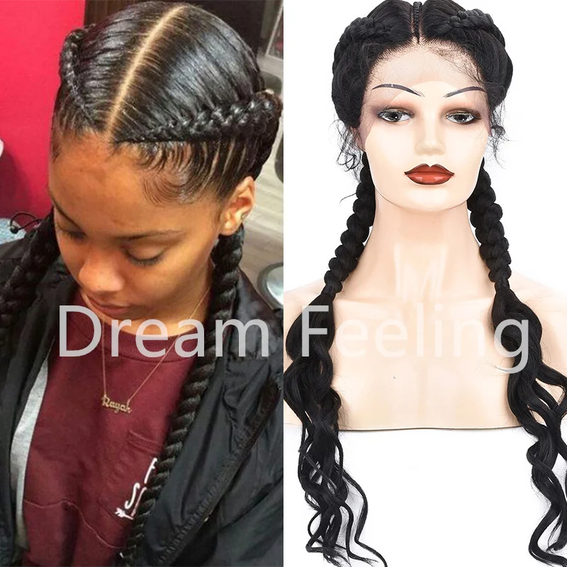 Nature Color  Braided Wigs for Black Women Lace Front Box Braids  Wigs with Baby Hair Wavy Ends Synthetic Hair Wig 30 inch