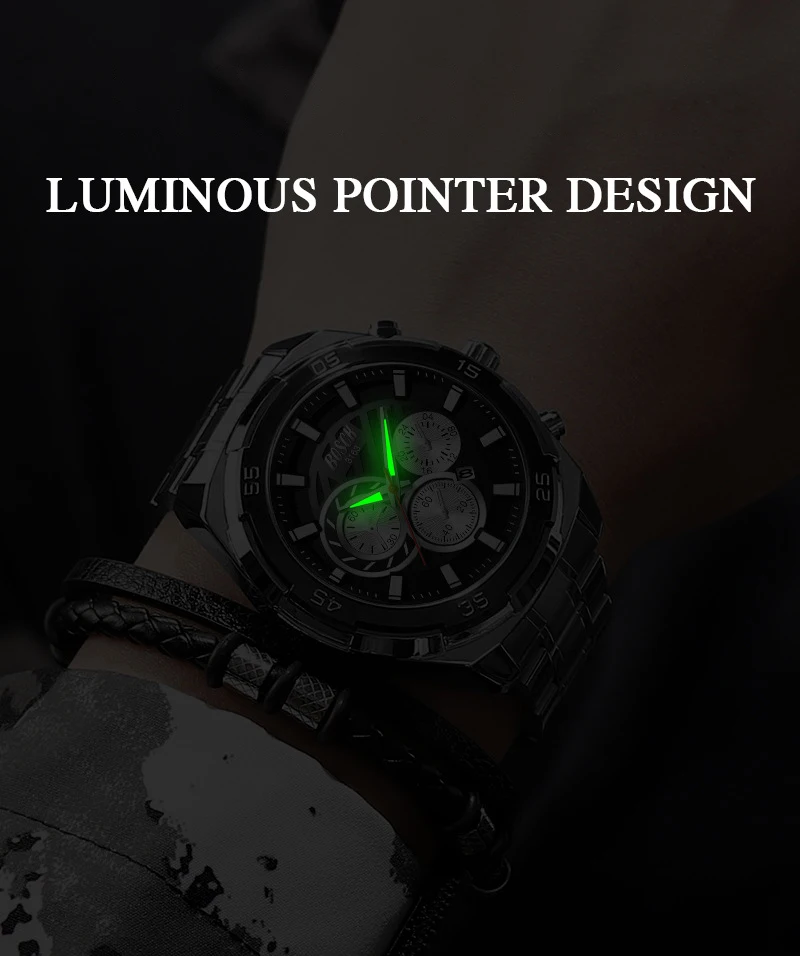 

Bosck Men's Casual Business Luxurious 30M Waterproof Quartz Watch Dual Calendar Luminous Stainless Strap Watch Relogio Masculino