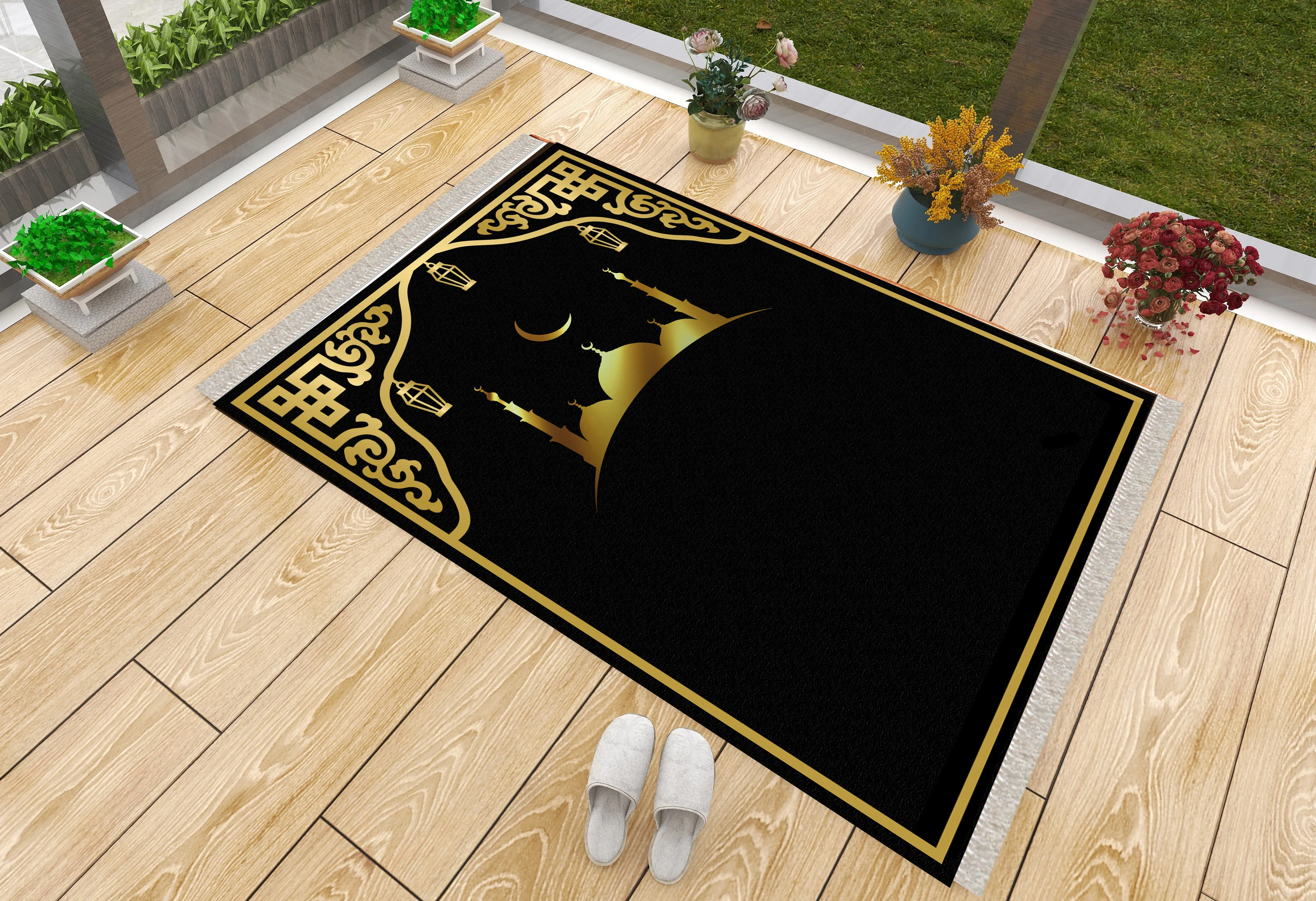 

Роскошный толстый молитвенный коврик золотой черный полумесяц Eid Рамадан нескользящий Мусульманский Исламский подарок коврик из жанамаза