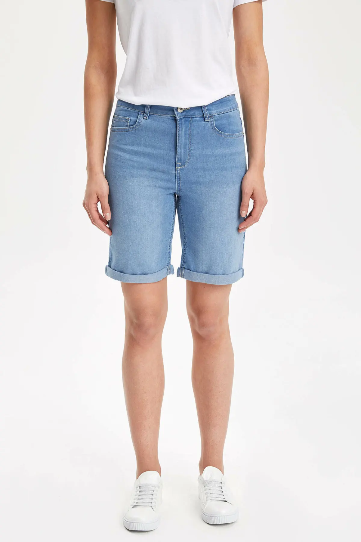 DeFacto летние темно синие обтягивающие джинсовые короткие женские джинсы со