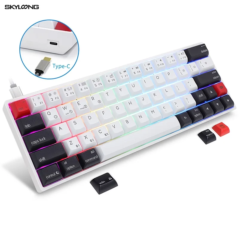 Skyloong AK64S 64 Keys Bluetooth Wireless Mechanical Keyboard PBT Keycap RGB Backlit Mini Gaming Keyboard Compatible For MAC/Win