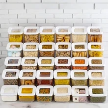 Kitchen Food Storage Box Container Set Organizer Square Vacuum Lid Airtight Jars Pantry Noodle Legume Cereals Rice Pasta