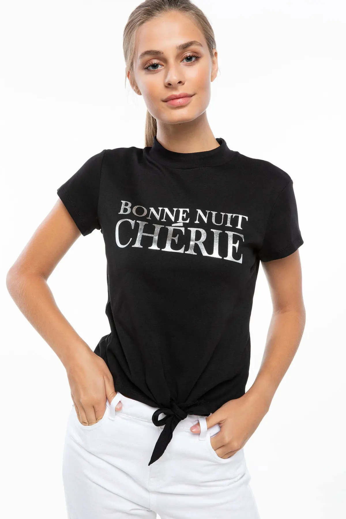 DeFacto женская летняя и осенняя классная черная футболка Женская Повседневная