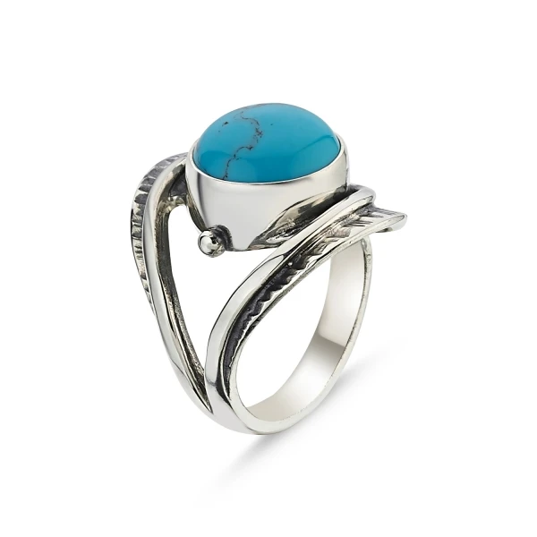 

Silver 925 Sterling Turquoise Stone Handwork Adjustable Tall Ring