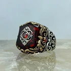 Серебряное мужское кольцо ручной работы в турецком стиле с рубином, все размеры