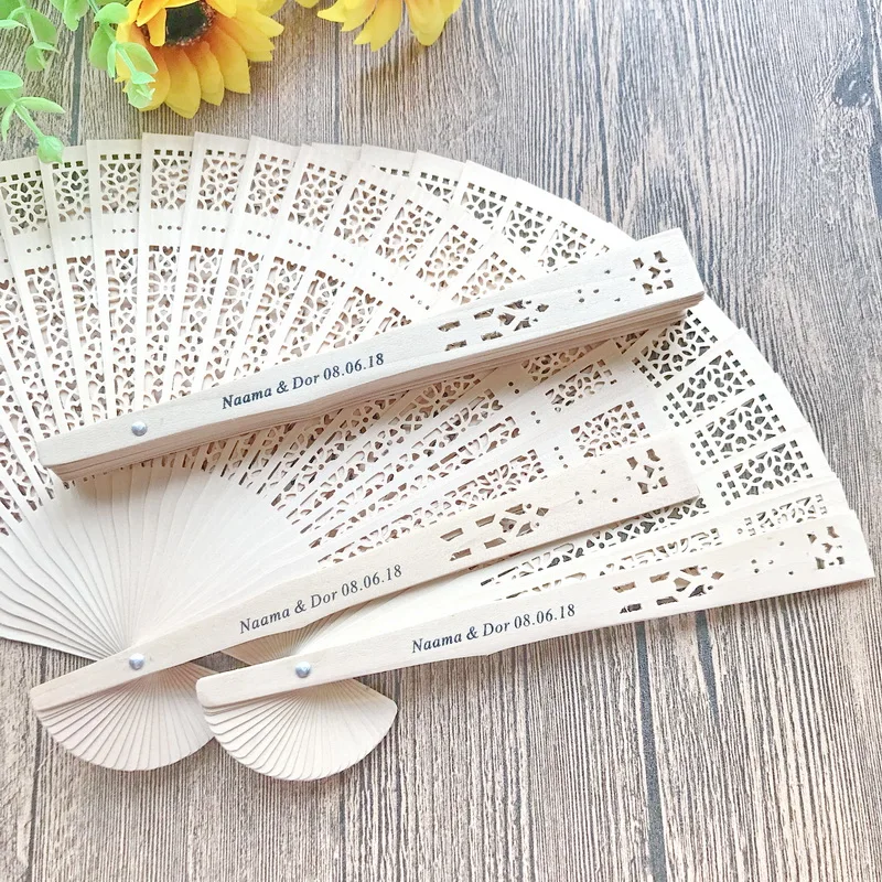 150 шт. Персонализированный Деревянный Карманный складной Ручной Веер с сумкой из