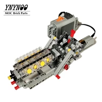 high tech mechanical power group v8 engine cylinder model matched sequential gearbox 4 speeds moc building block bricks diy toys