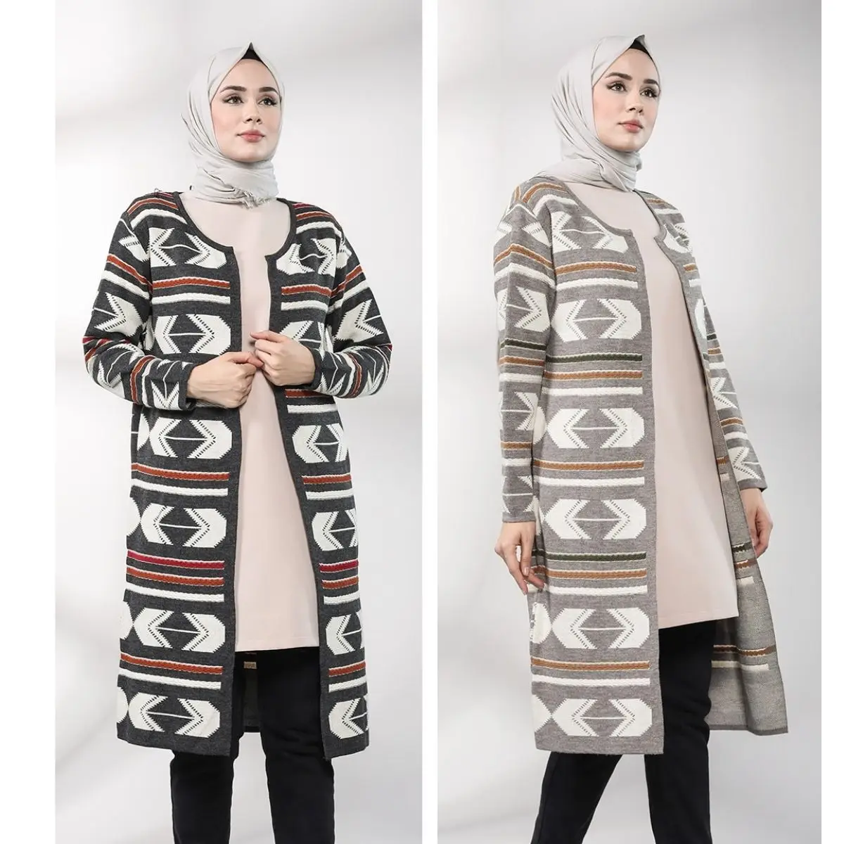 

Cardigan Knitwear Patterned Ethnic Zero Collar Winter Seasonal Women Muslim Fashion Hijab Turkey Istanbul Islamic Casual Abaya D