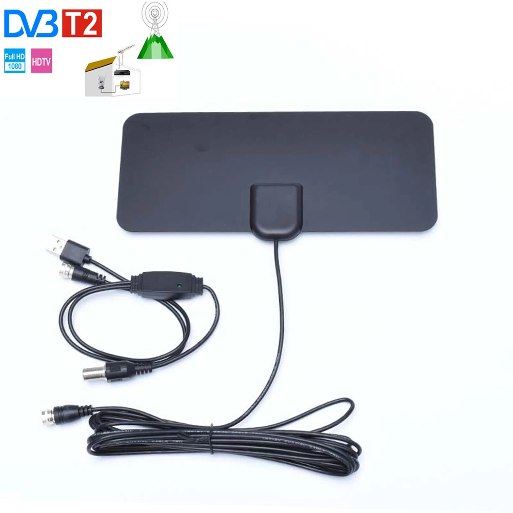 

DVB-T2 4K 25DB High Gain HD TV DTV Box Digital TV Antenna EU Plug 50 Miles Booster Active Indoor Aerial HD Flat Design