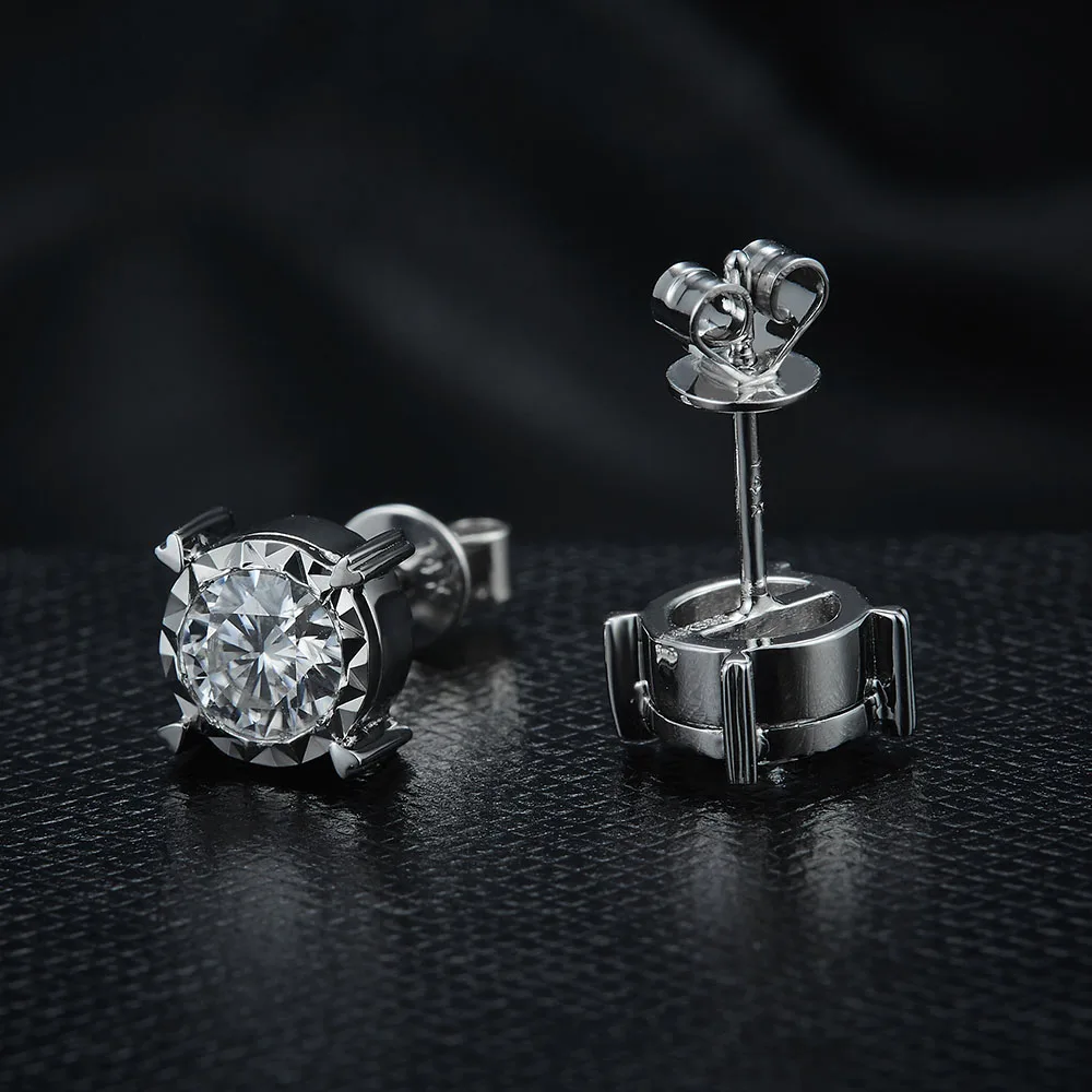 FlipGems Solid 14K 585 Белое золото 1CTW D E цвет Круглый Муассанит серьги-гвоздики с бриллиантами вечные и потрясающие серьги для женщин