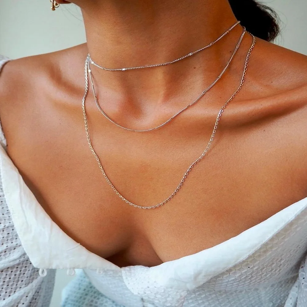 

Simple Three Layer Sherry Necklace Shiny Long Bar Necklace Women Choker Necklace Jewelery Wedding Gifts Exquisite Accessories
