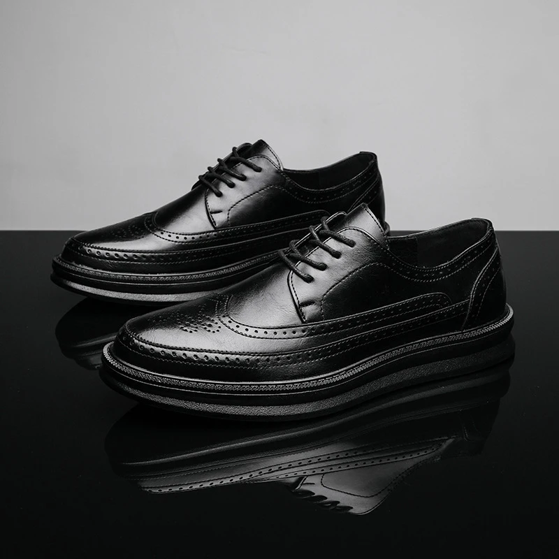 

Business Wedding Formal Leather Shoes Mens Lace-Up Brogues Thick Bottom New Summer Casual Shoes Light Sneakers Zapatos De Hombre