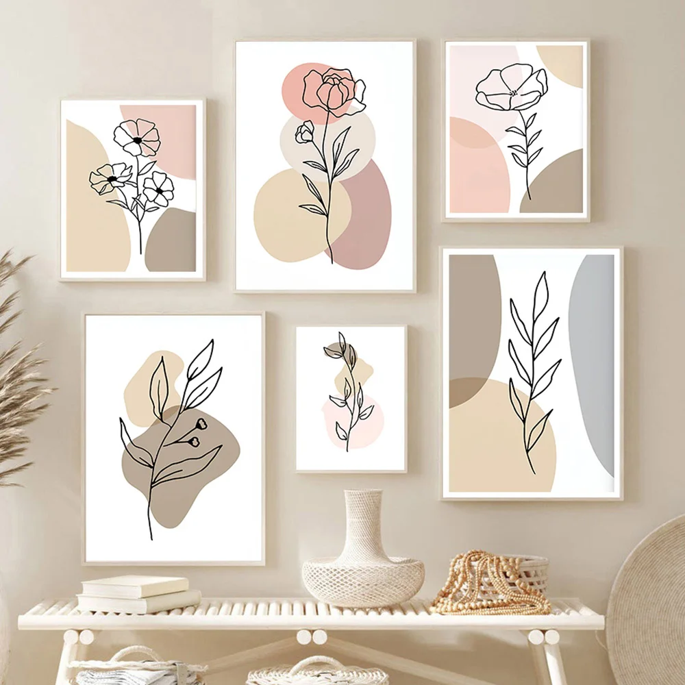 

Abstract Line Flower Color Block Leaf Minimalism Wall Art Canvas Painting Posters And Prints Wall Pictures For Living Room Decor