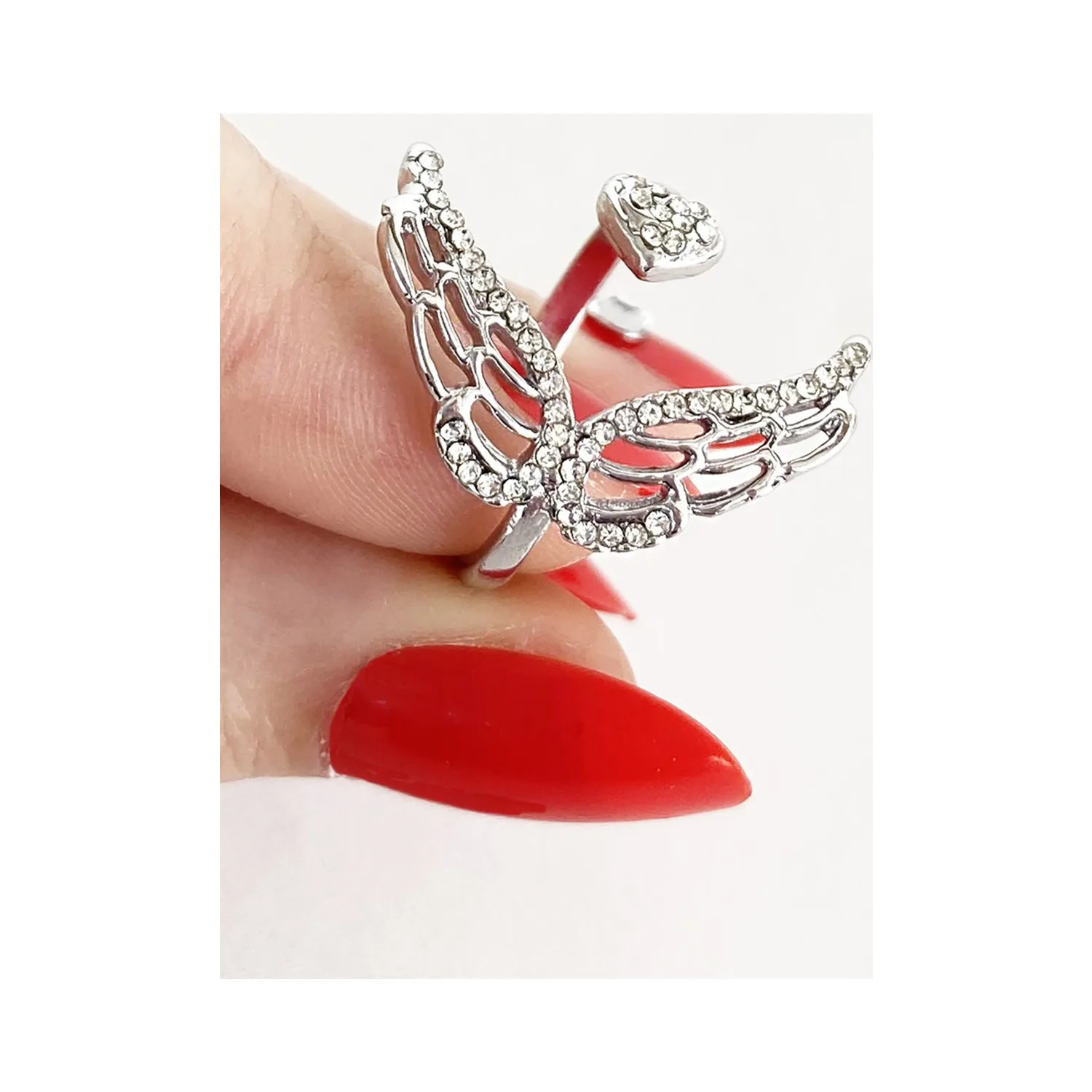 

925 Silver Color Heart and Wing Shaped Adjustable Ring Made Turkey Stylish Design Does Not Tarnish HBV000018OP98