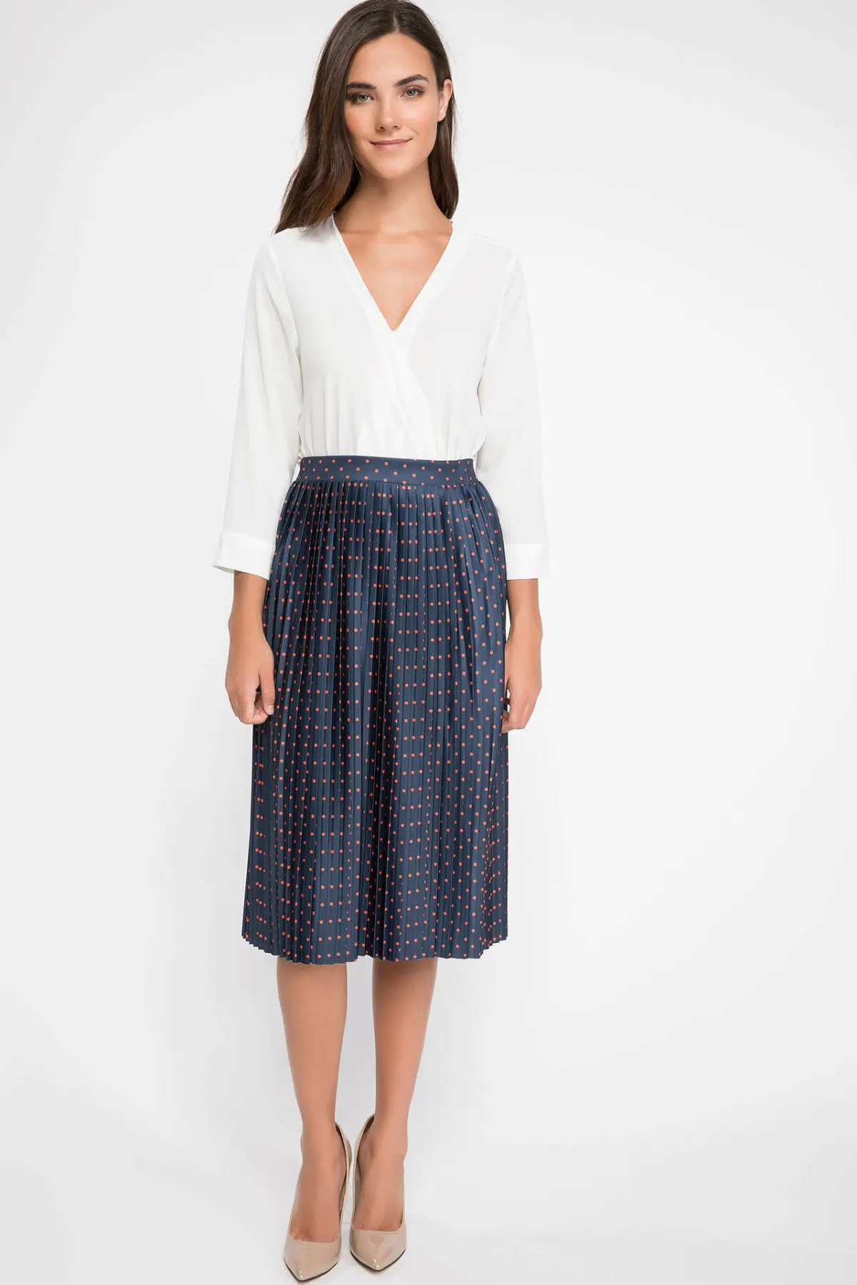 Женская трикотажная юбка DeFacto синяя черная плиссированная в горошек длинная