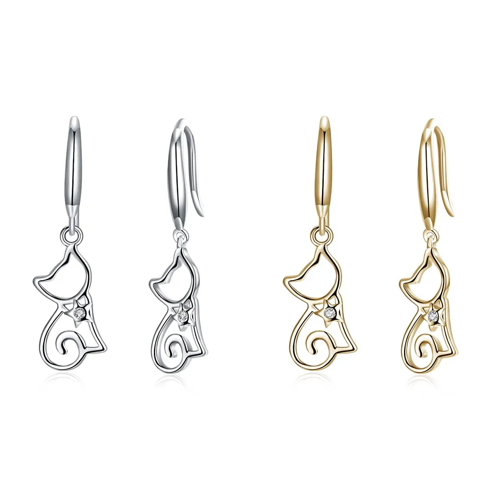 

Electroplated Simple Kitten Earrings Earhook Sterling Silver Earrings
