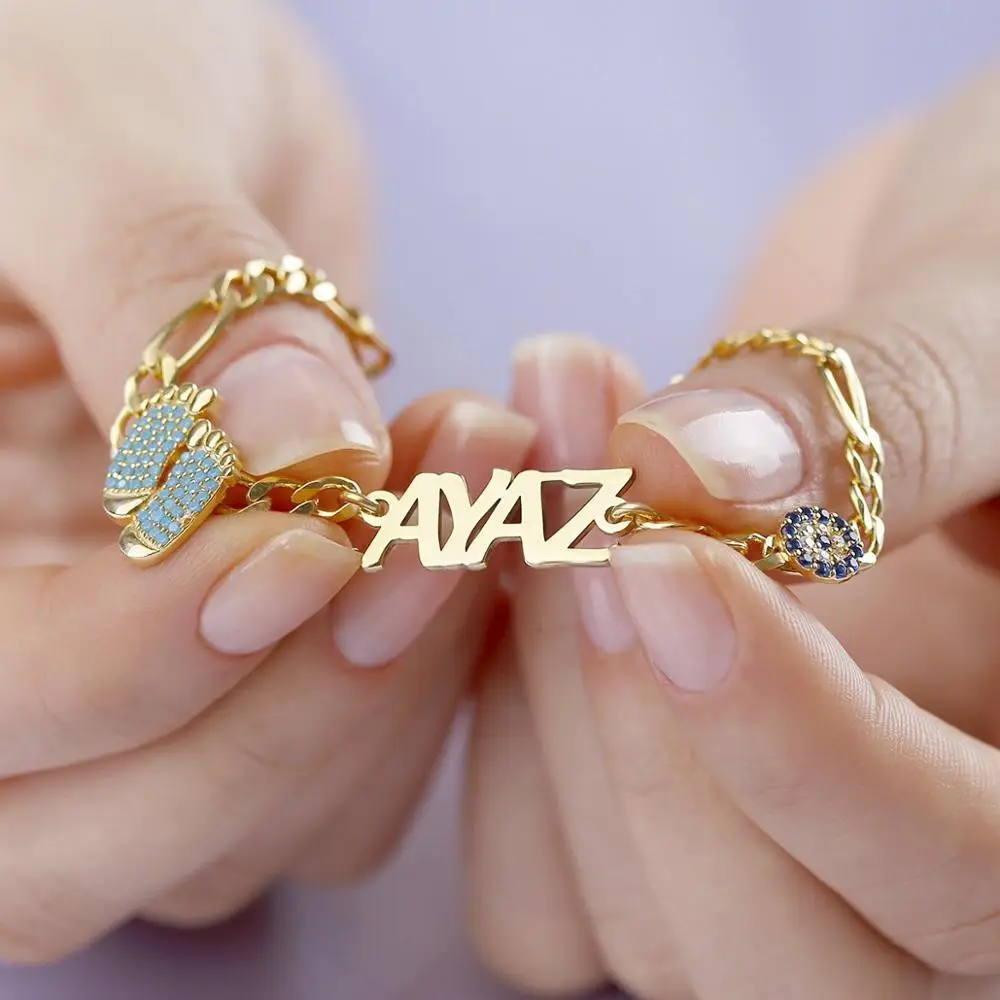 

Personalized baby Name Customized feet and crown Jewelry Birthday Gifts Custom Bracelets