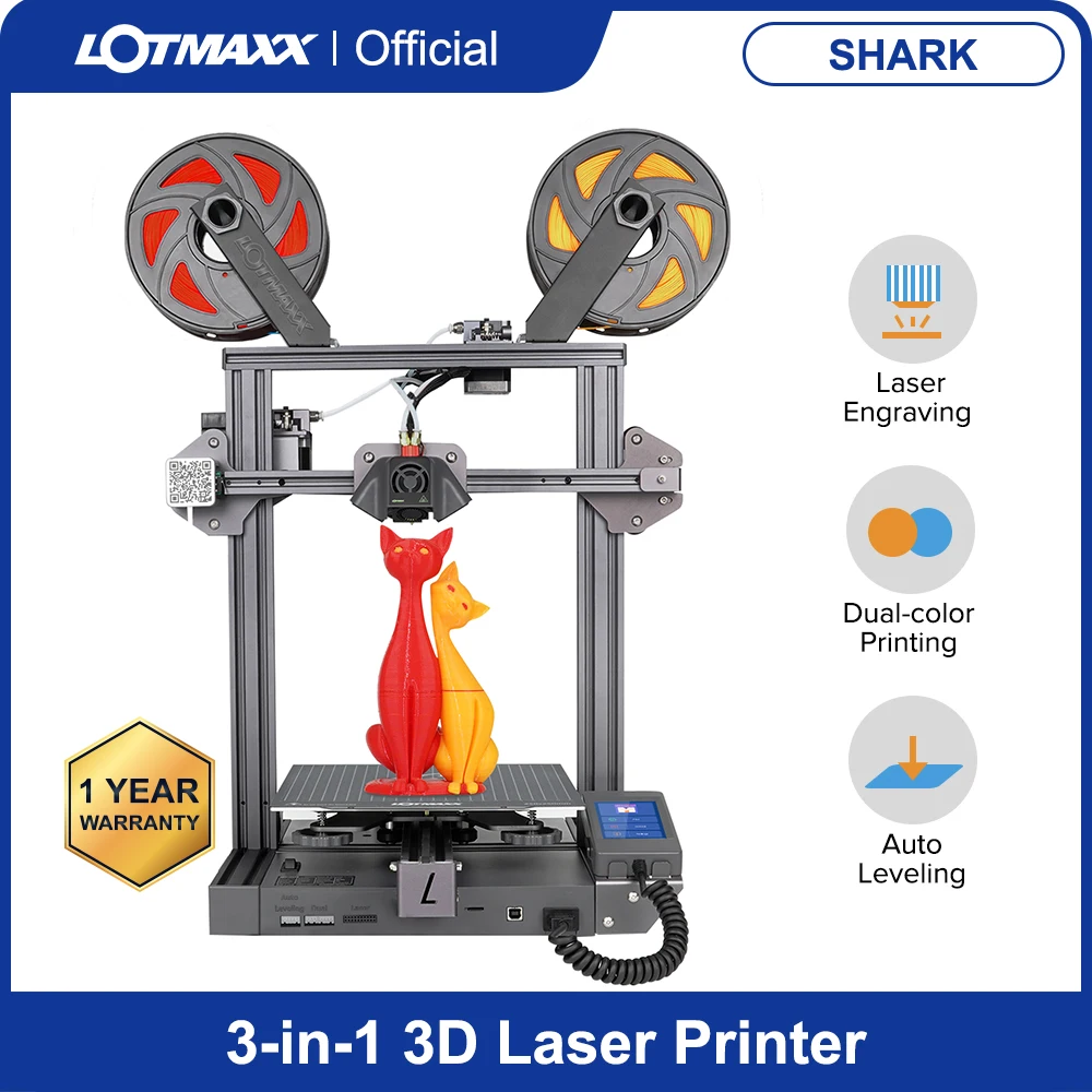 3D принтер LOTMAXX Shark с лазерной гравировкой и двухцветной печатью автоматическое