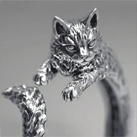 cat open rings for women men silver color witch vintage animal creative adjustable cocktail party cute womens ring jewelry gift