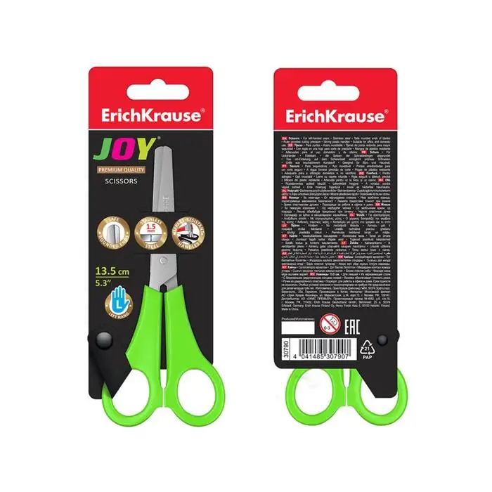Ножницы детские для левшей 13 5 см ErichKrause Joy Left Hand с закруглёнными концами лезвий и