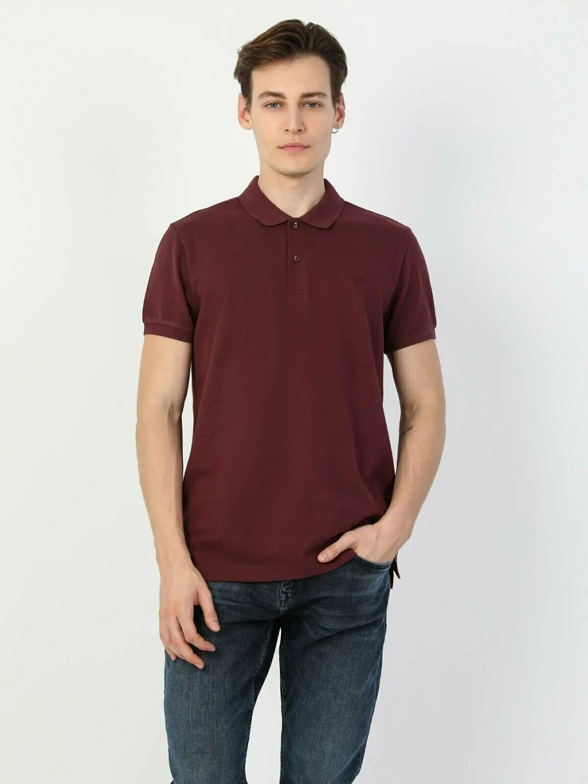 

Colins Men Regular Fit Bordeaux Short Sleeve Polo Tshirt