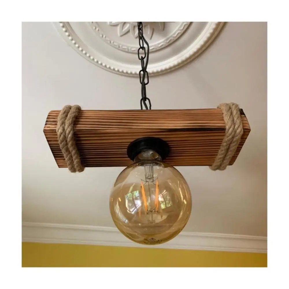 

Single Rustic Rope Wood Chandelier lighting Nigrum Retro twine bar restaurant farmhouse decorative lamps authentic natural basic