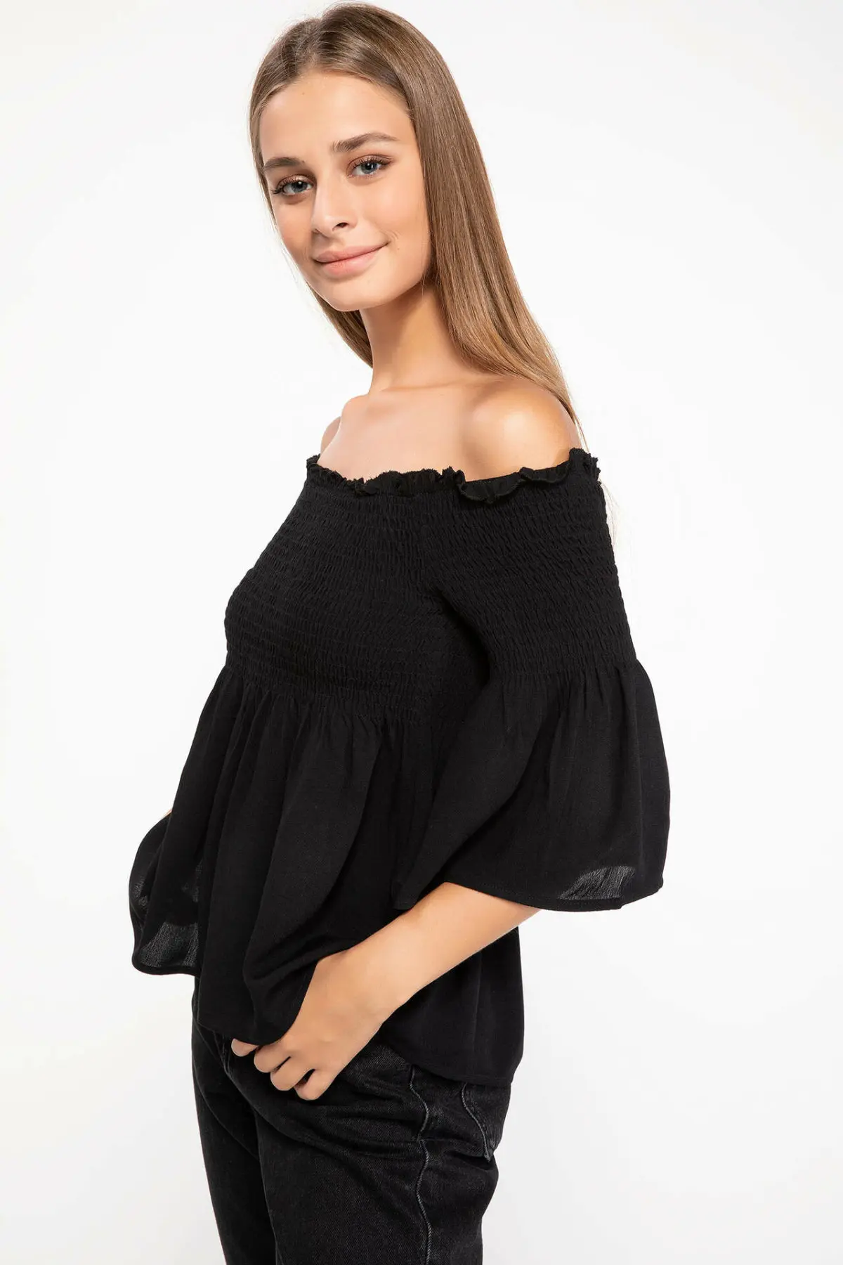 Женская шифоновая рубашка DeFacto модная пикантная с открытыми плечами и кружевными