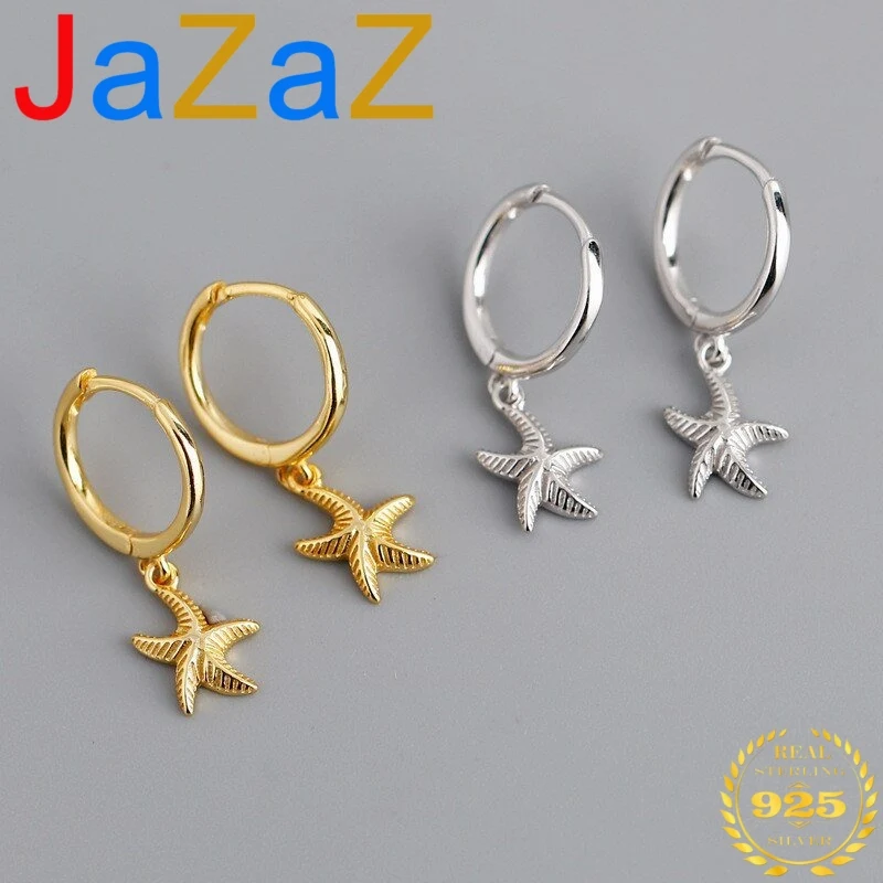 

A00034 Jazaz Fashion Beach Summer Starfish Hanging Stud Earrings for Women Real 100% 925 Sterling Silver Bohemia Jewelry