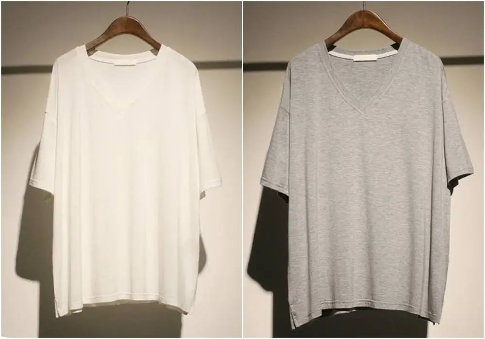 

Minimalist Vneck Basic Summer Oversize Short-sleeved T-shirt Loose