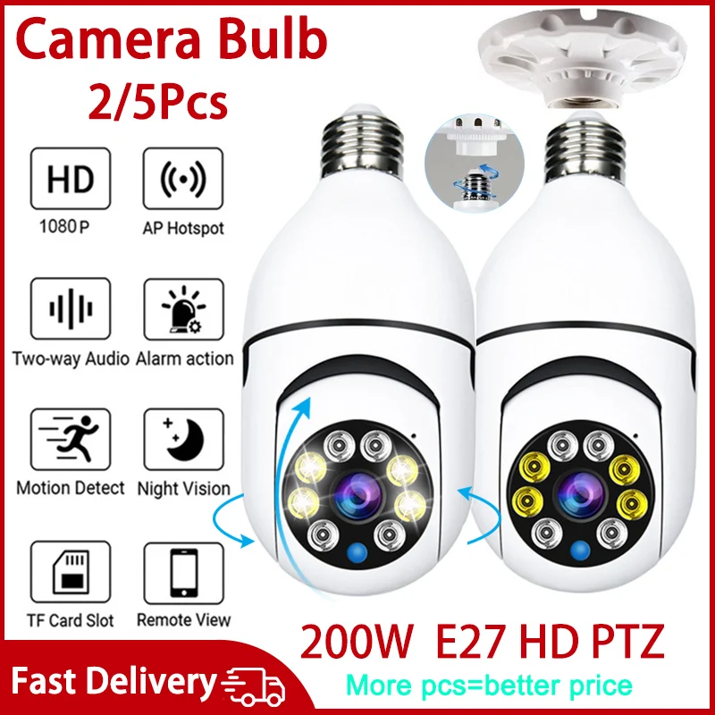 2/5Pcs E27 Bulb Surveillance Camera wifi Night Vision Full Color Automatic Human Tracking 4x Digital Zoom Video Security Monitor