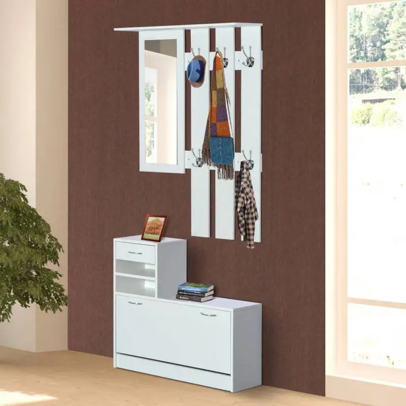 HomCom набор Входная мебель Прихожая 2 шт шкаф с зеркалом и полка для обуви ящиком