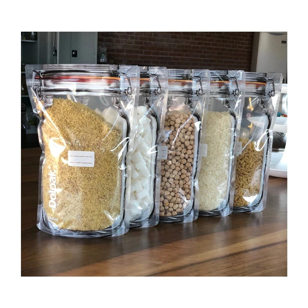 

Kitchen Food Storage Bag Look Like Jar 10 PCS Organizer Lock Mouthpiece Airtight Jars Pantry Sugar Legume Cereals Rice Pasta